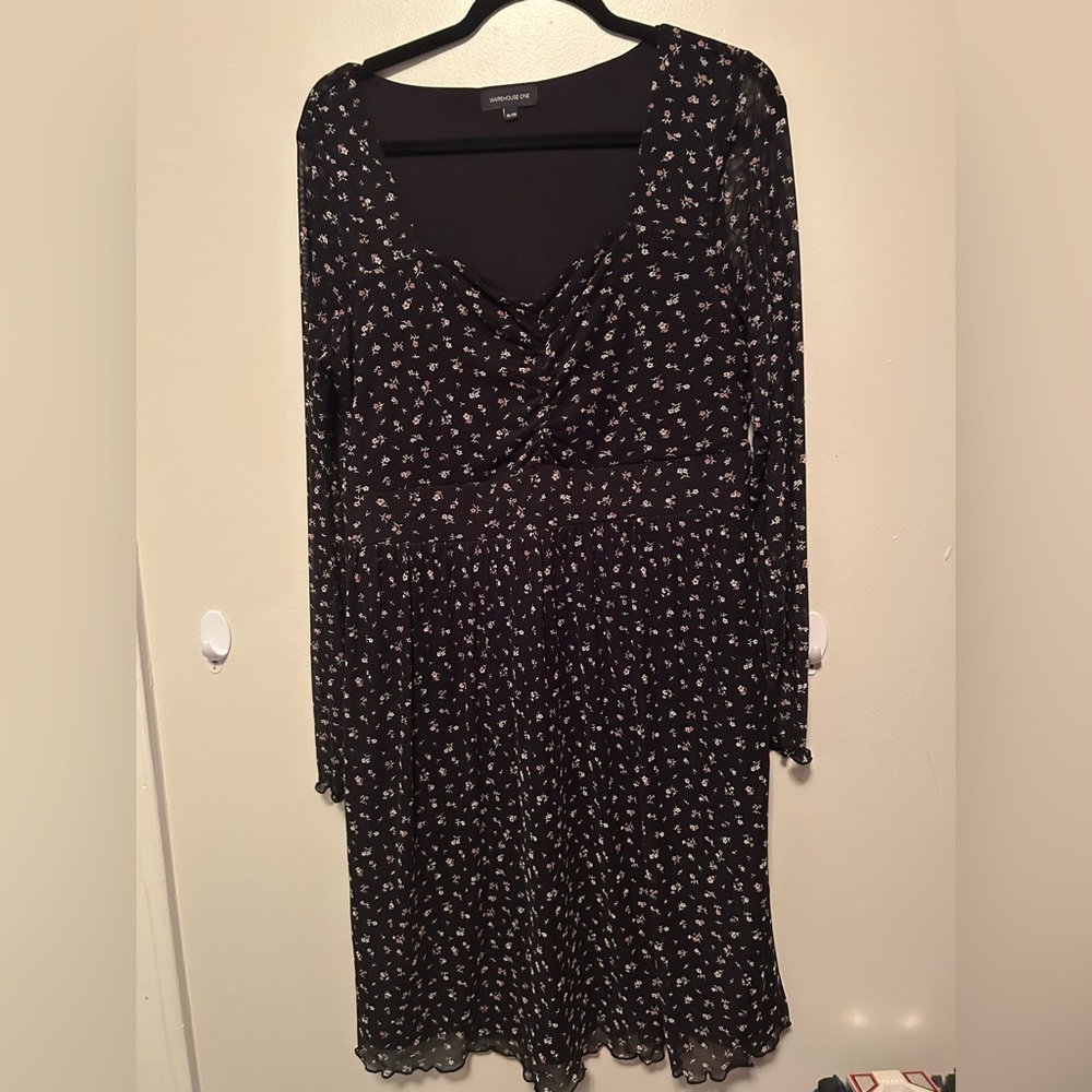 Charming Charlie Black Floral Long Sleeve Dress
